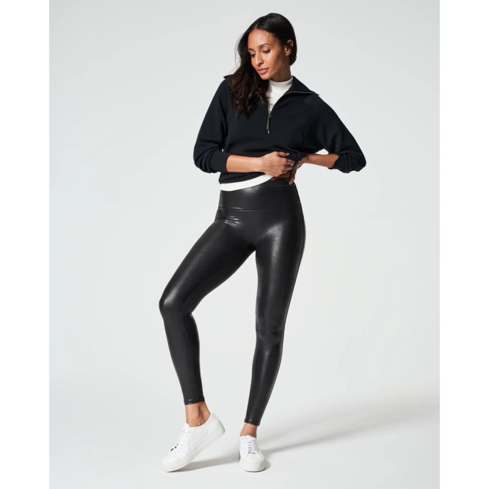 Spanx Shape Faux Leather Leggings Black Medium Contour Everyday‎ Casual Elevate